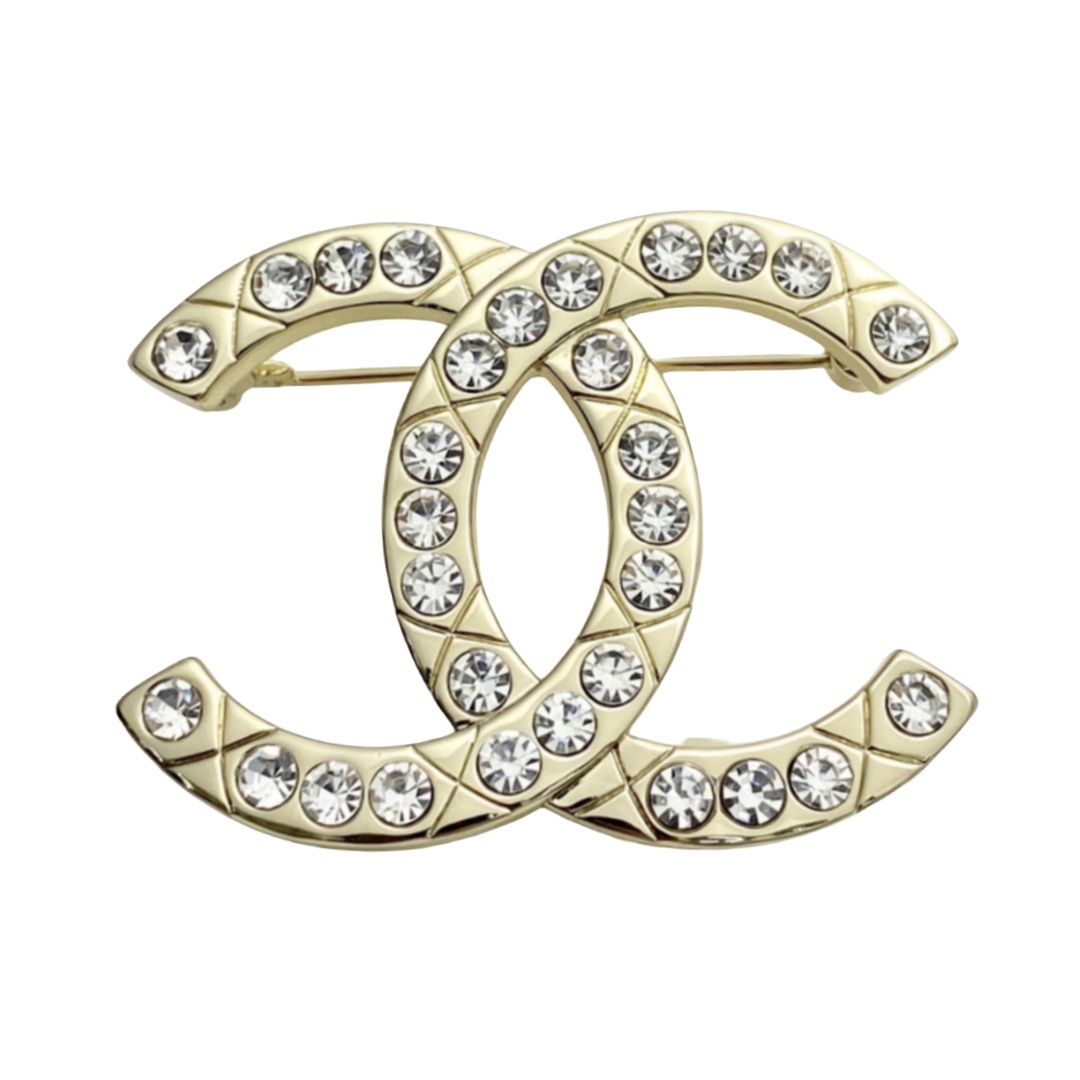 BCB522 Chanel 25 Crystal Quilted Lining cc logo brooch pin - ccfashionjewelry