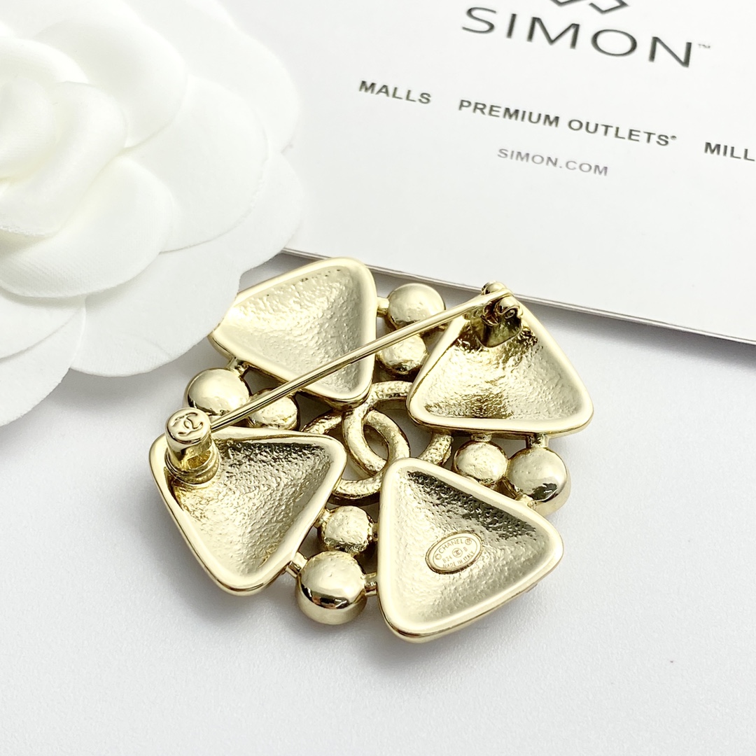 BCB442 24B crystal Four Leaf Clover cc logo Brooch pin - ccjewelryacc