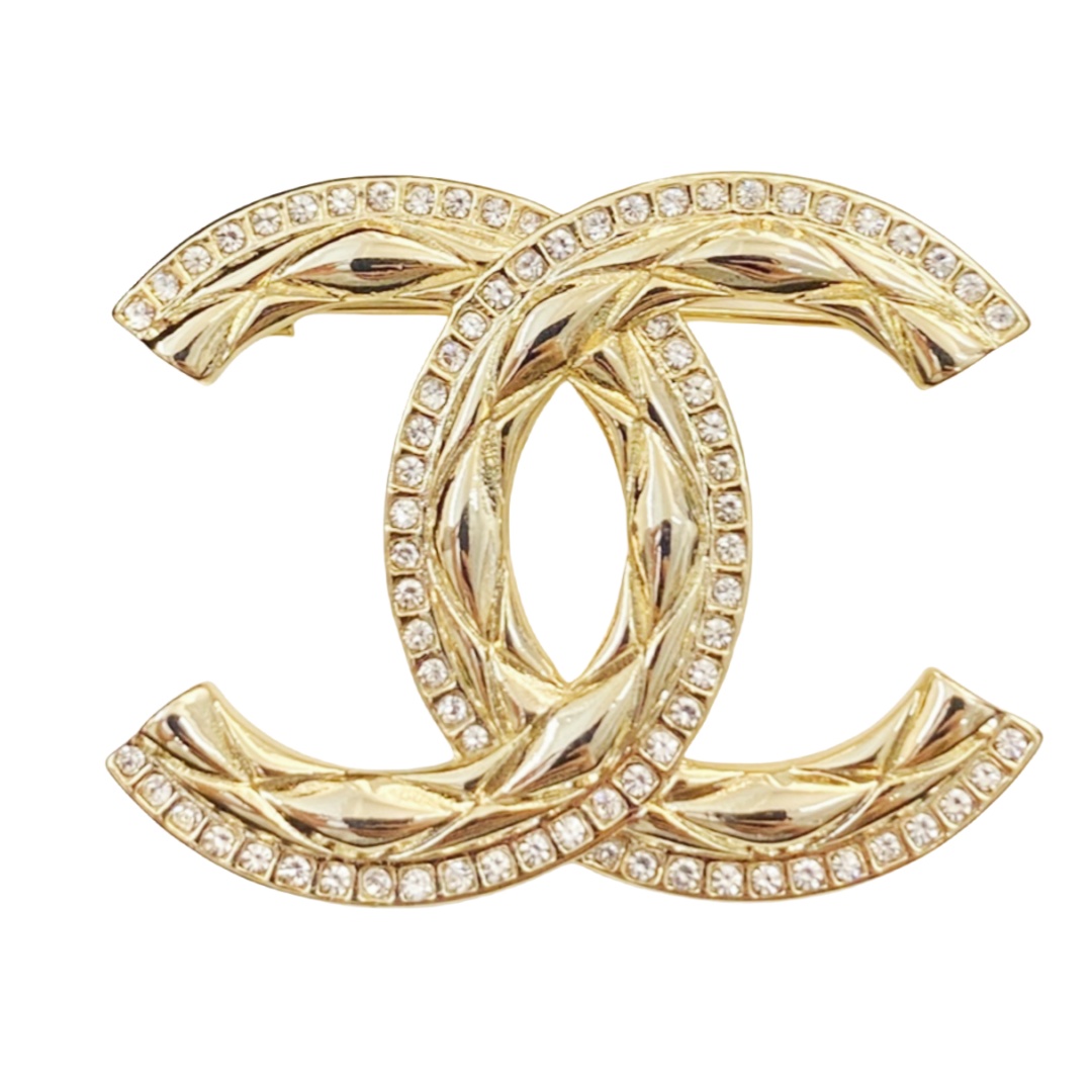 BCB187 Vintage Metal gold Quilted Lining embossment CC brooch - ccfashionjewelry