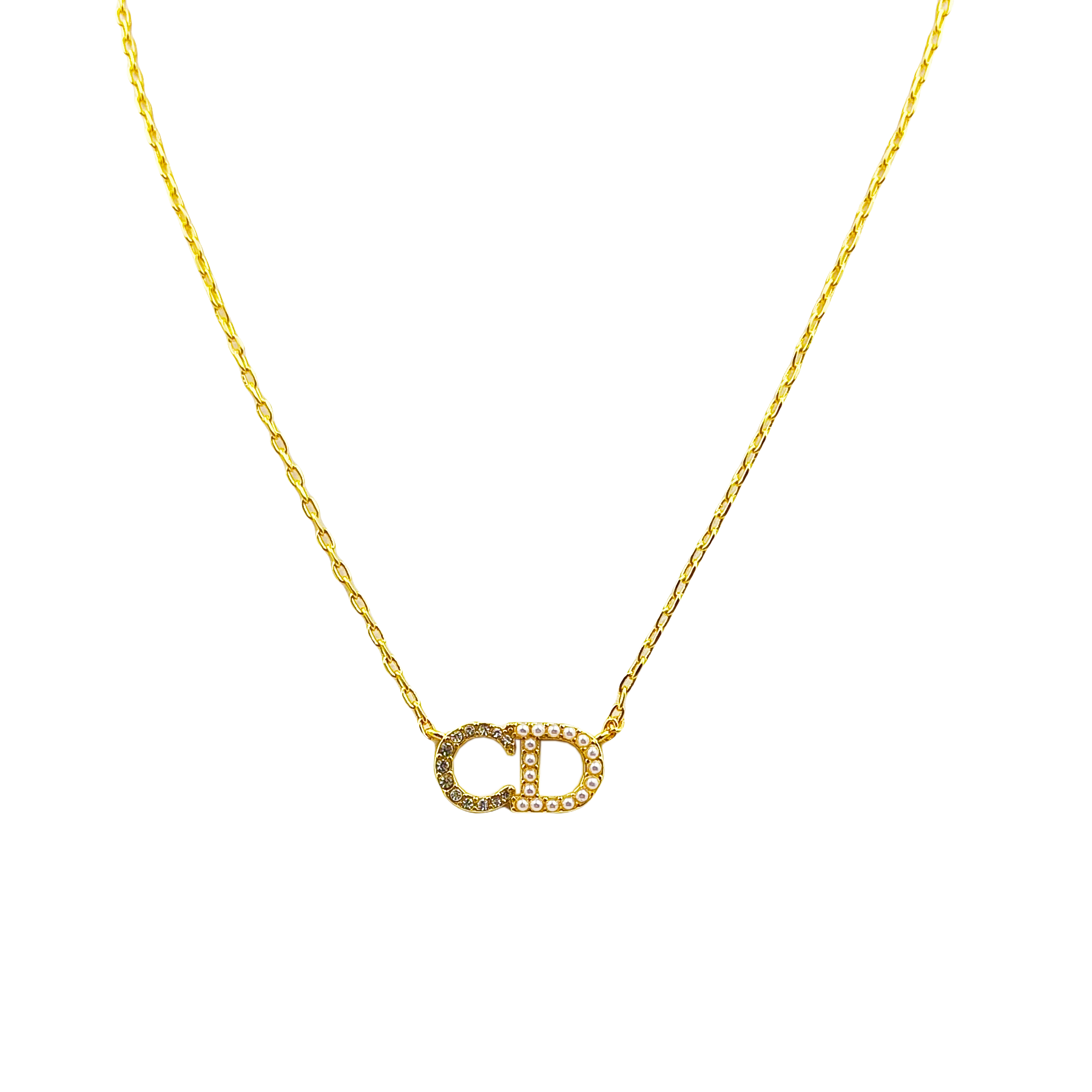 CDN044 Dior petit CD necklace in cyrstal and pearl - ccjewelryacc