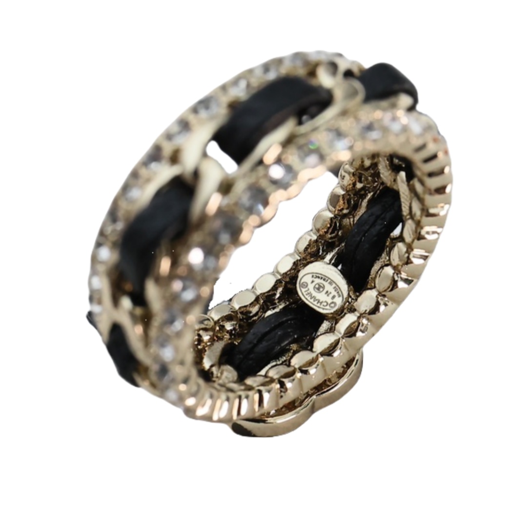 CCR058 Chanel metal leather crystal cc ring - ccjewelryacc