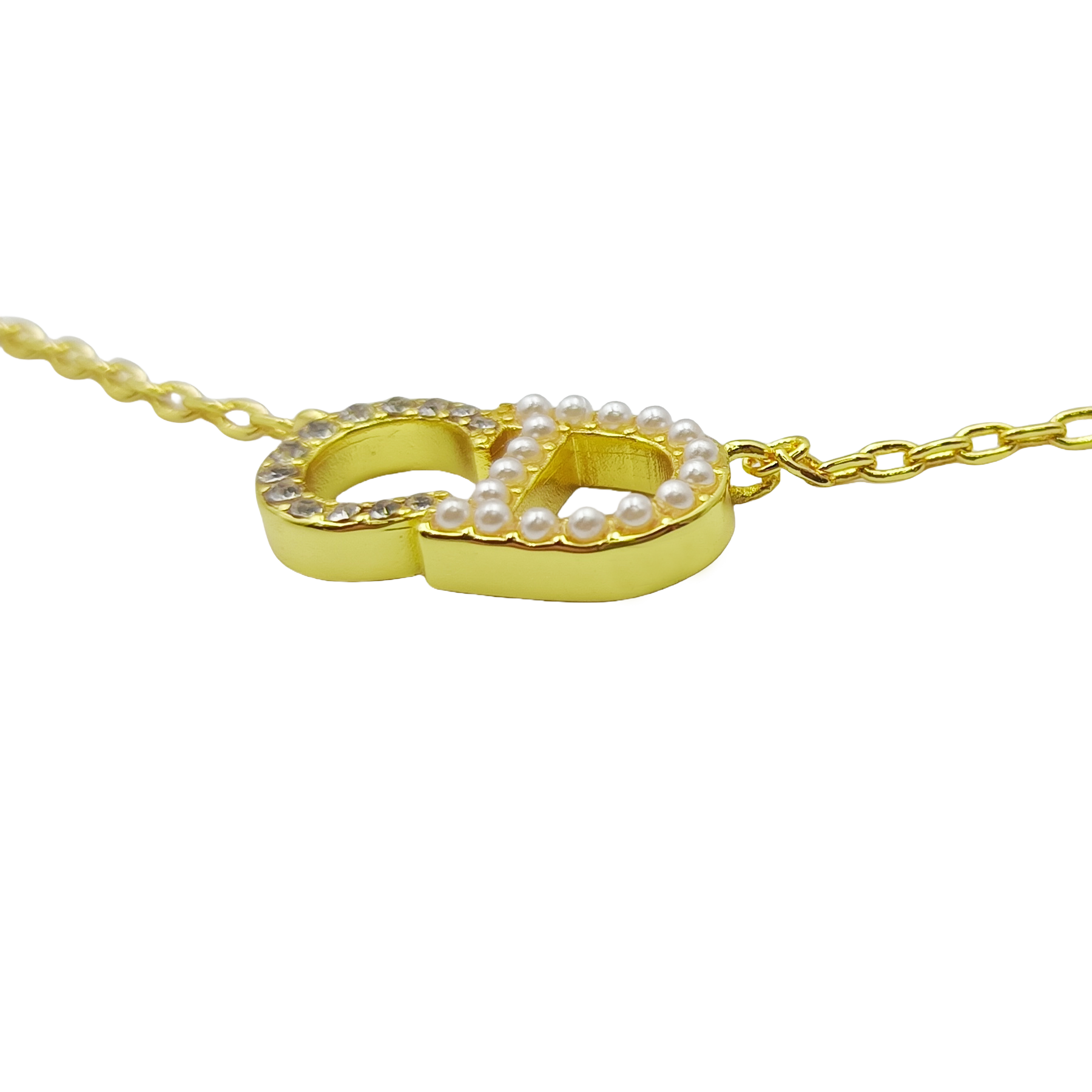 CDN044 Dior petit CD necklace in cyrstal and pearl - ccjewelryacc