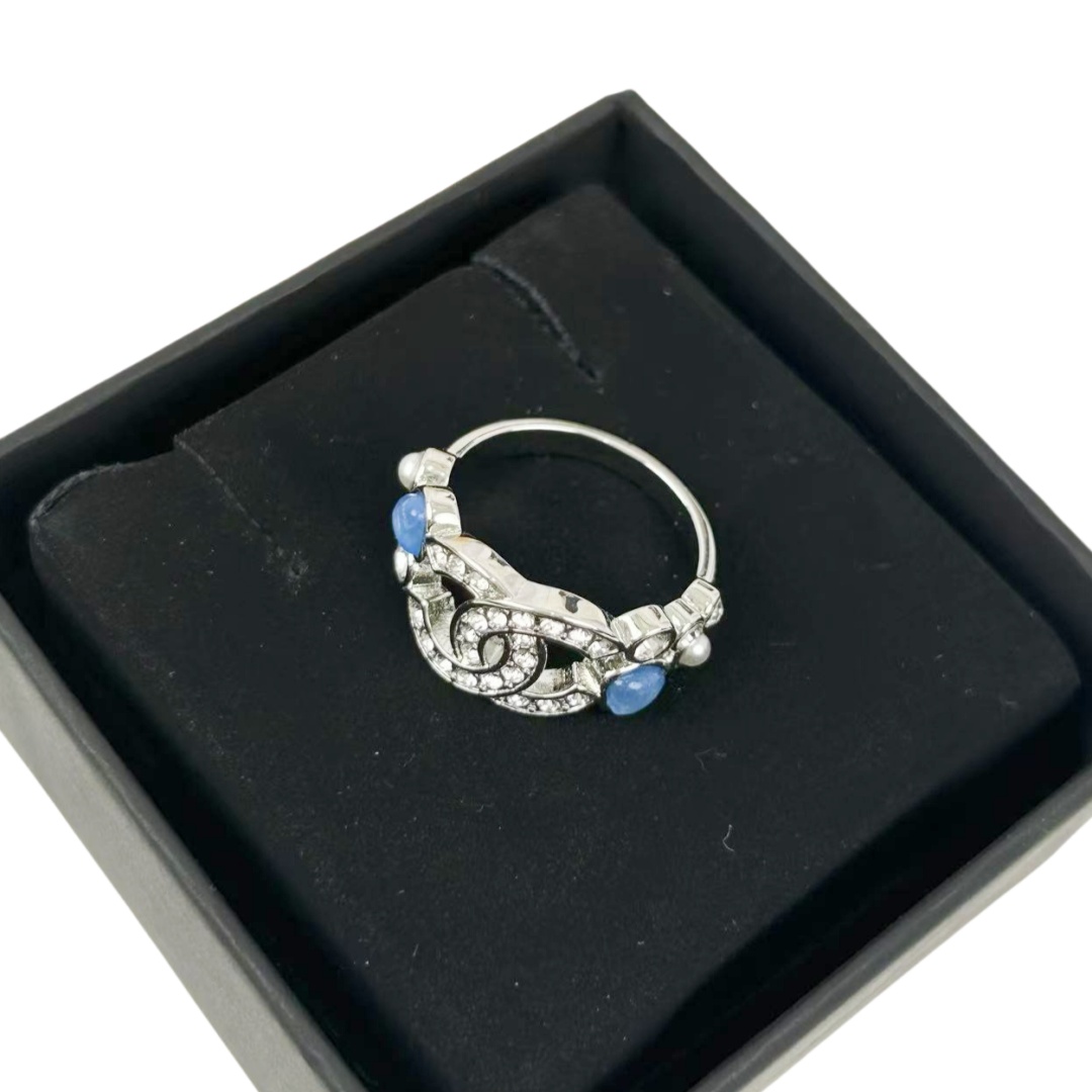 CCR024 Chanel blue heart and crystal cc ring - ccjewelryacc