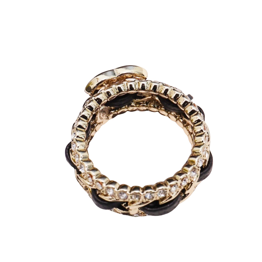 CCR058 Chanel metal leather crystal cc ring - ccjewelryacc