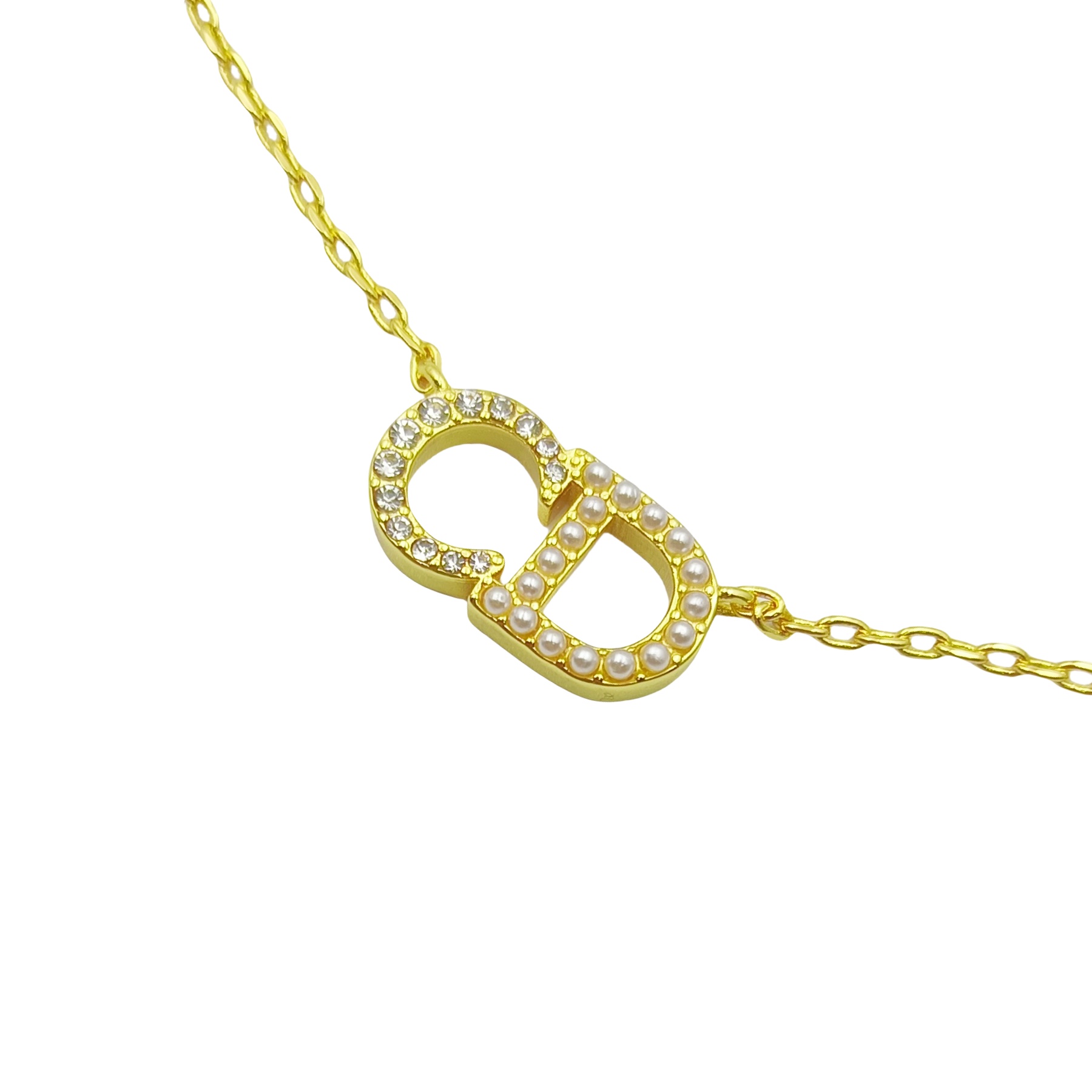 CDN044 Dior petit CD necklace in cyrstal and pearl - ccjewelryacc