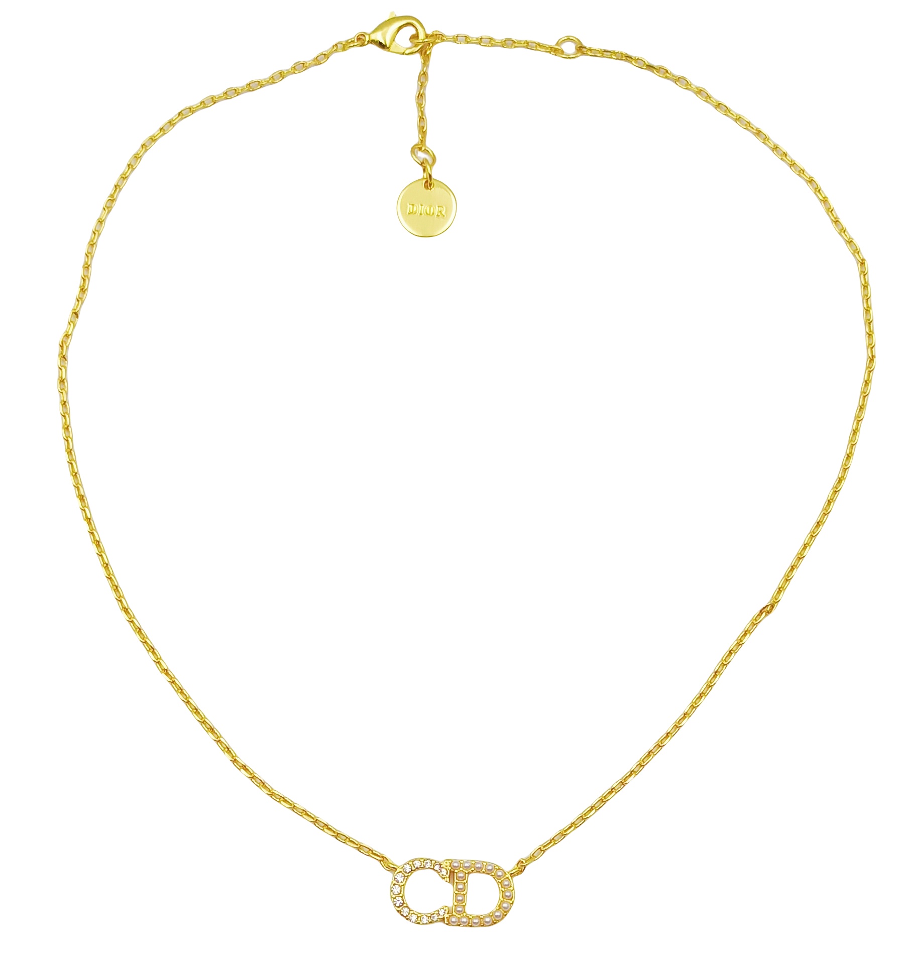 CDN044 Dior petit CD necklace in cyrstal and pearl - ccfashionjewelry