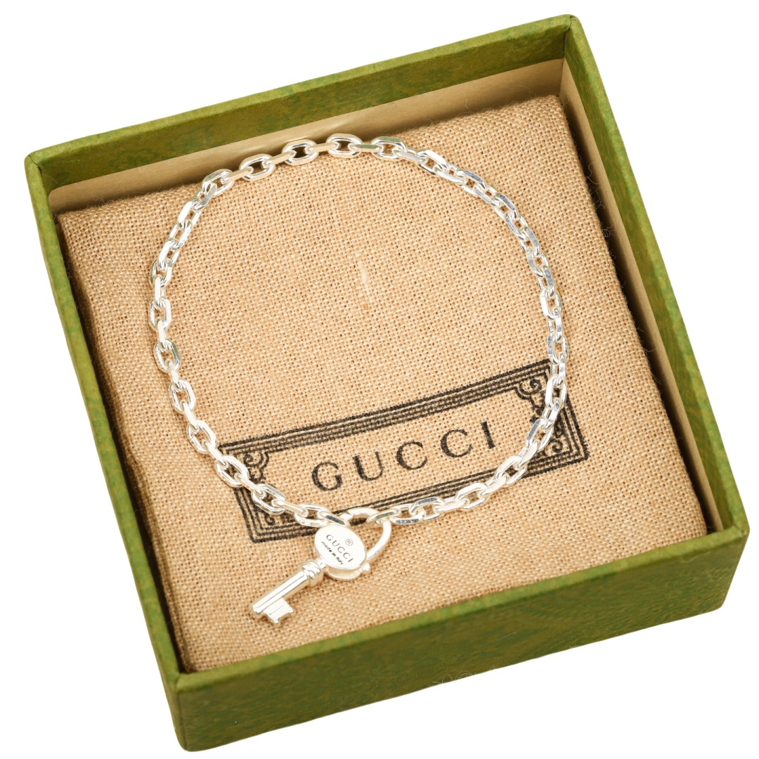 GGSS001 S925 Sterling silver Gucci Trademark chain bracelet with key 18k - ccjewelryacc