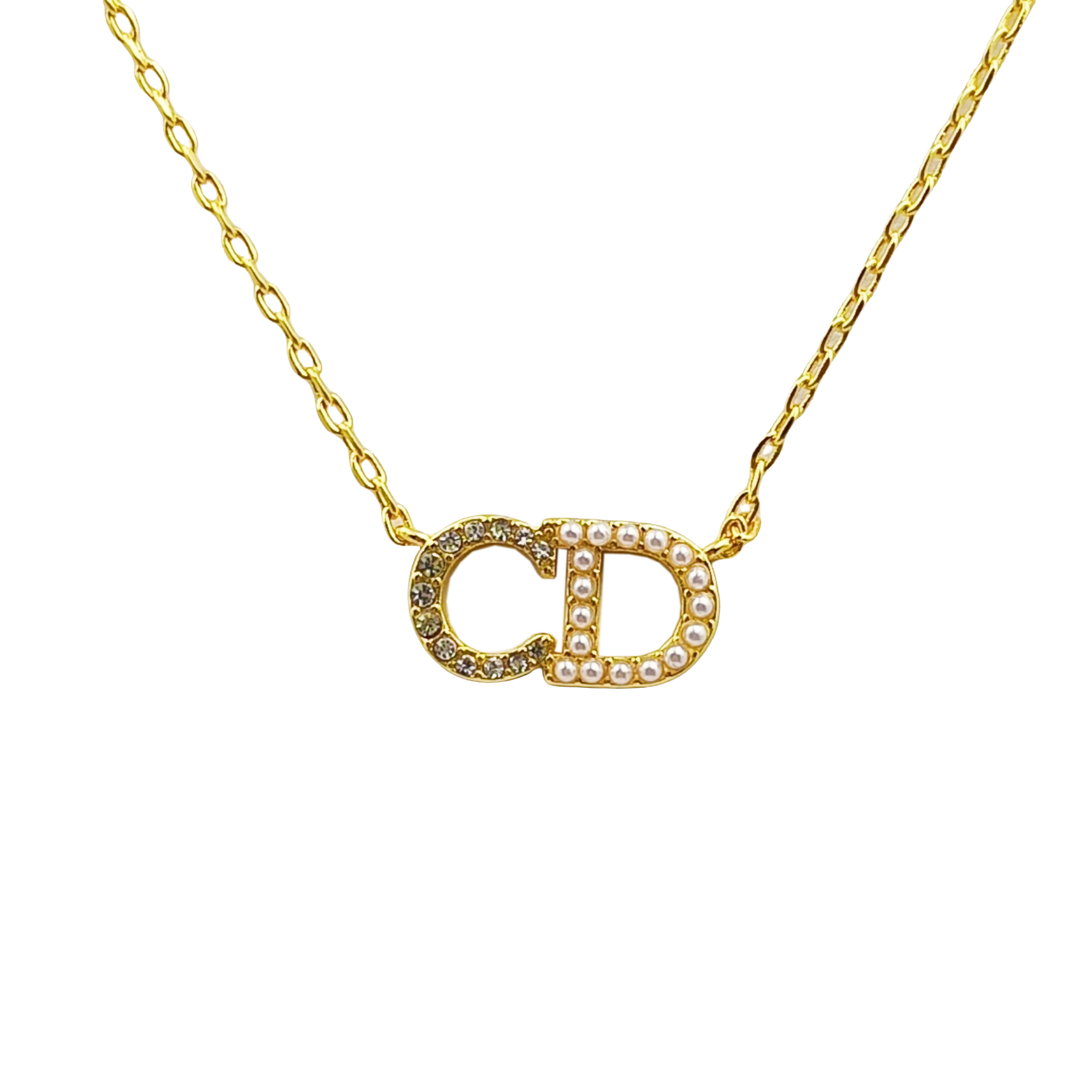 CDN044 Dior petit CD necklace in cyrstal and pearl - ccfashionjewelry