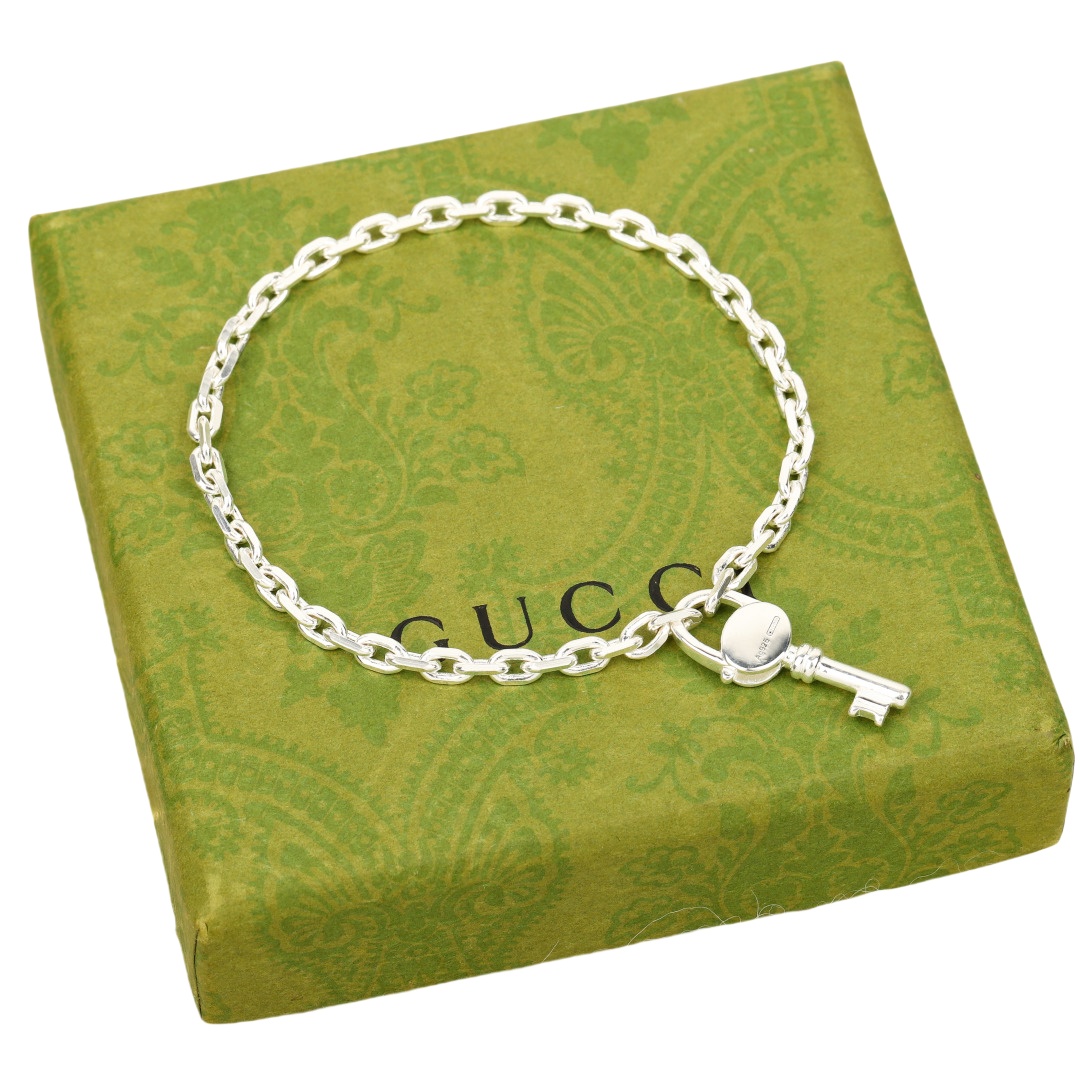 GGSS001 S925 Sterling silver Gucci Trademark chain bracelet with key 18k - ccjewelryacc