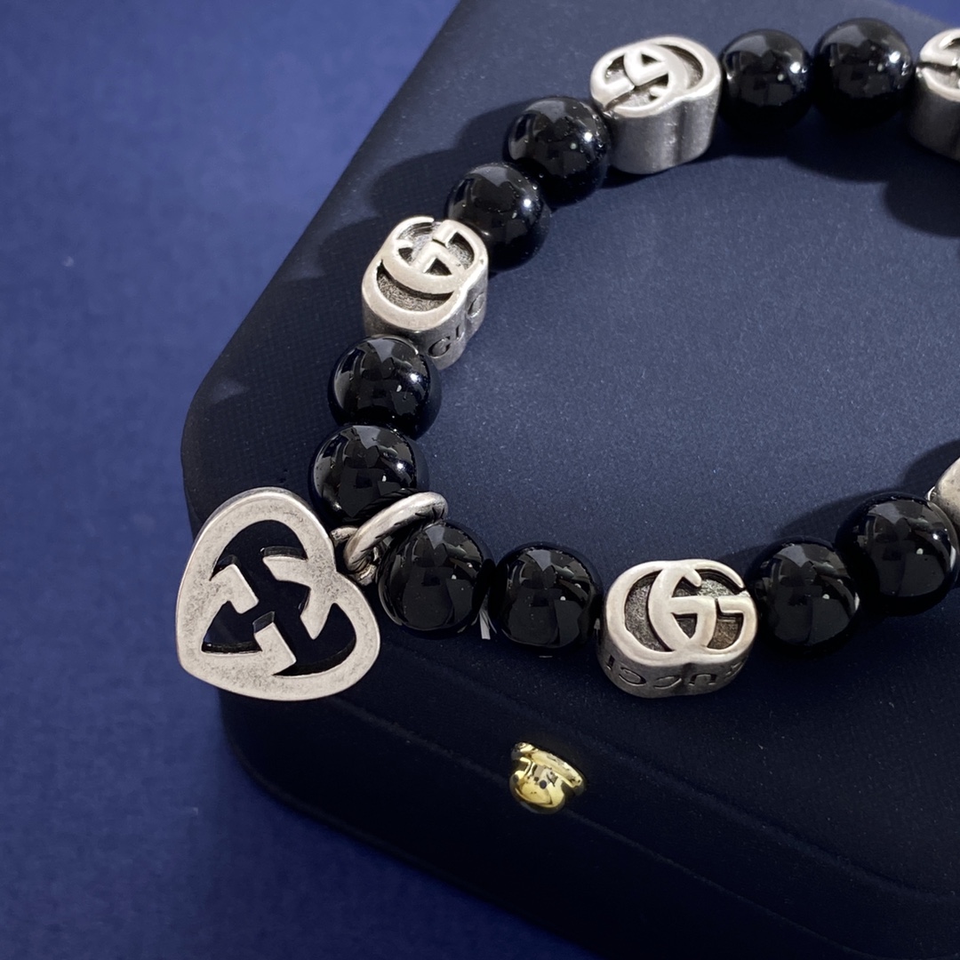 GGS055 Gucci Black beads bracelet with heart charm - ccjewelryacc