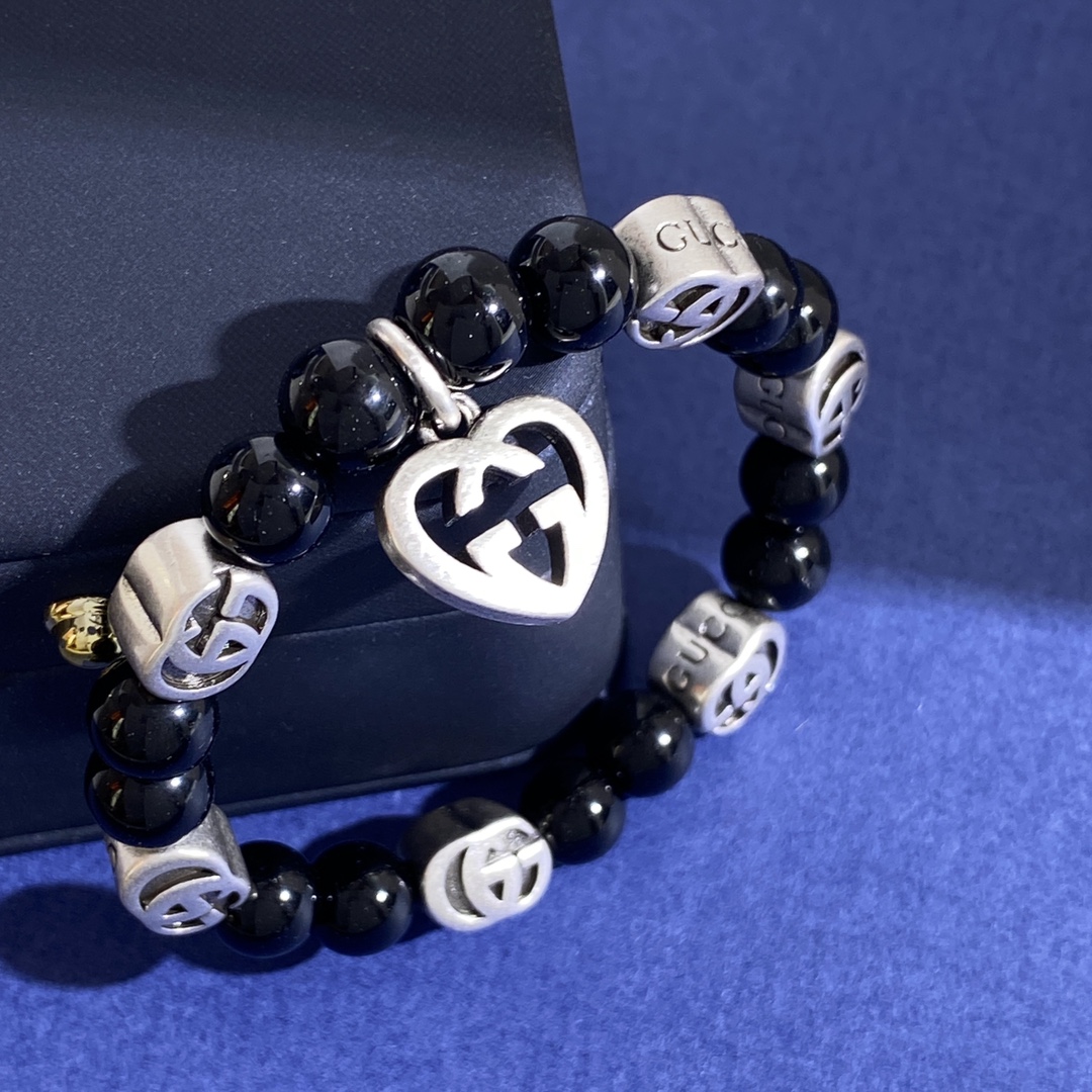 GGS055 Gucci Black beads bracelet with heart charm - ccjewelryacc