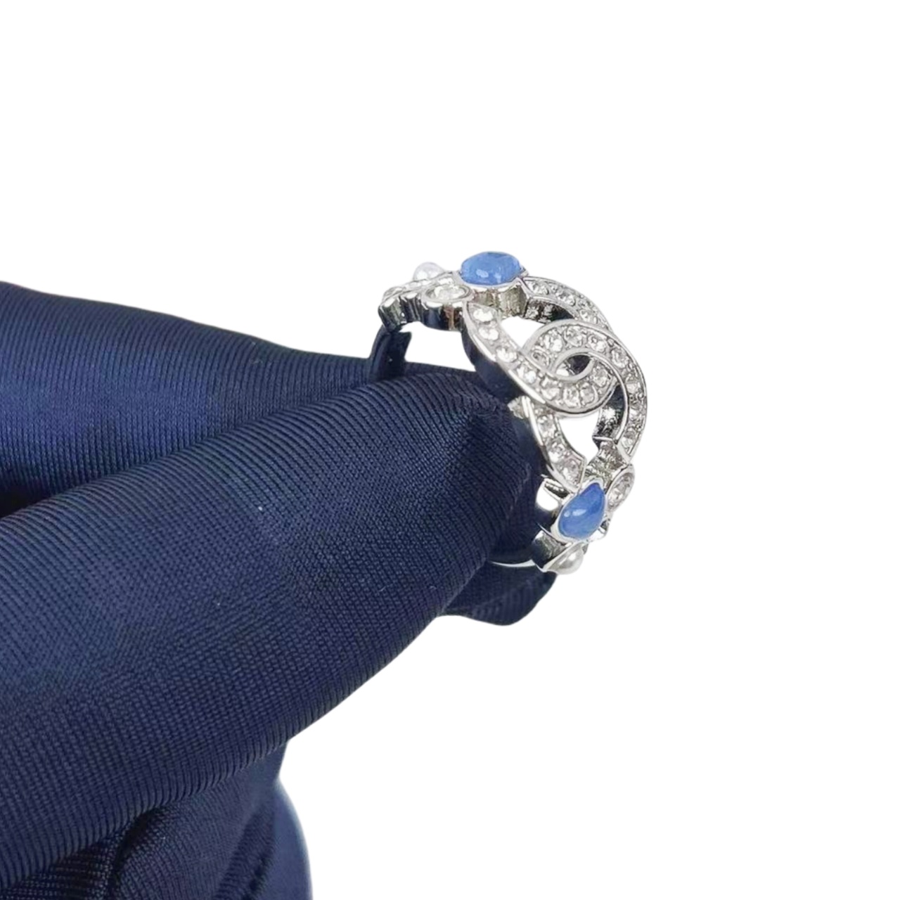 CCR024 Chanel blue heart and crystal cc ring - ccjewelryacc