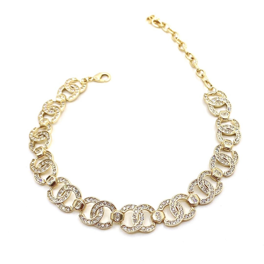 CCN138 Full crystal cc logo choker necklace - ccjewelryacc