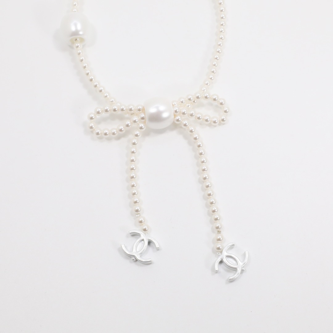CCN021 Chanel pearl bow tassels necklace - ccjewelryacc