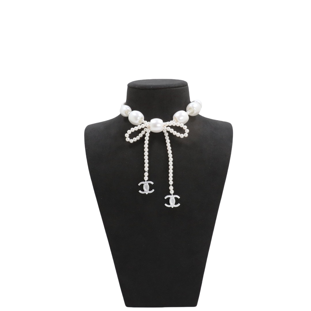 CCN021 Chanel pearl bow tassels necklace - ccjewelryacc