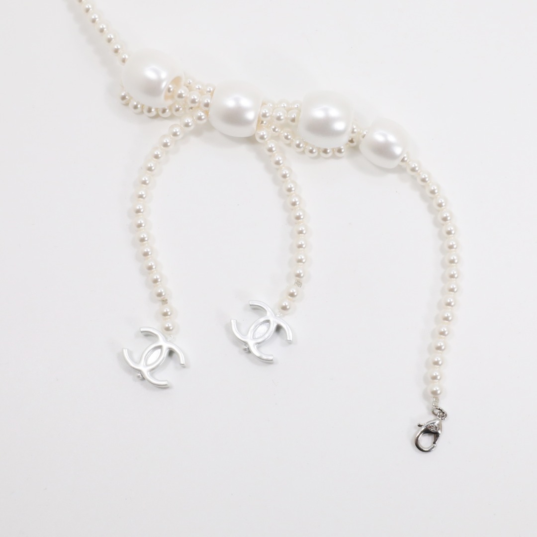 CCN021 Chanel pearl bow tassels necklace - ccjewelryacc