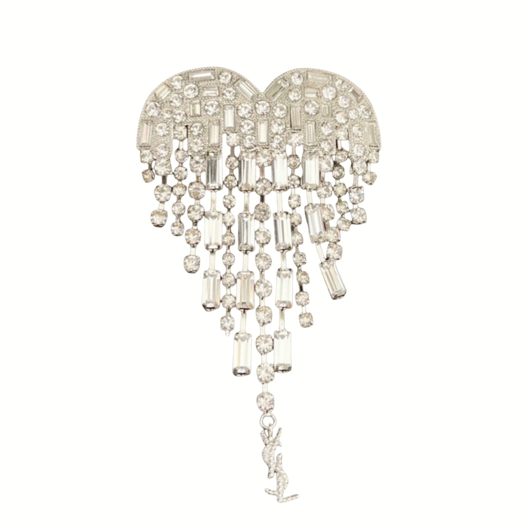 BYB009 YSL crystal heart brooch pin - ccjewelryacc