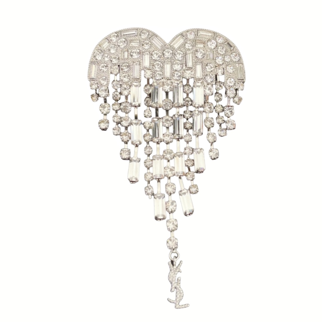 BYB009 YSL crystal heart brooch pin - ccjewelryacc