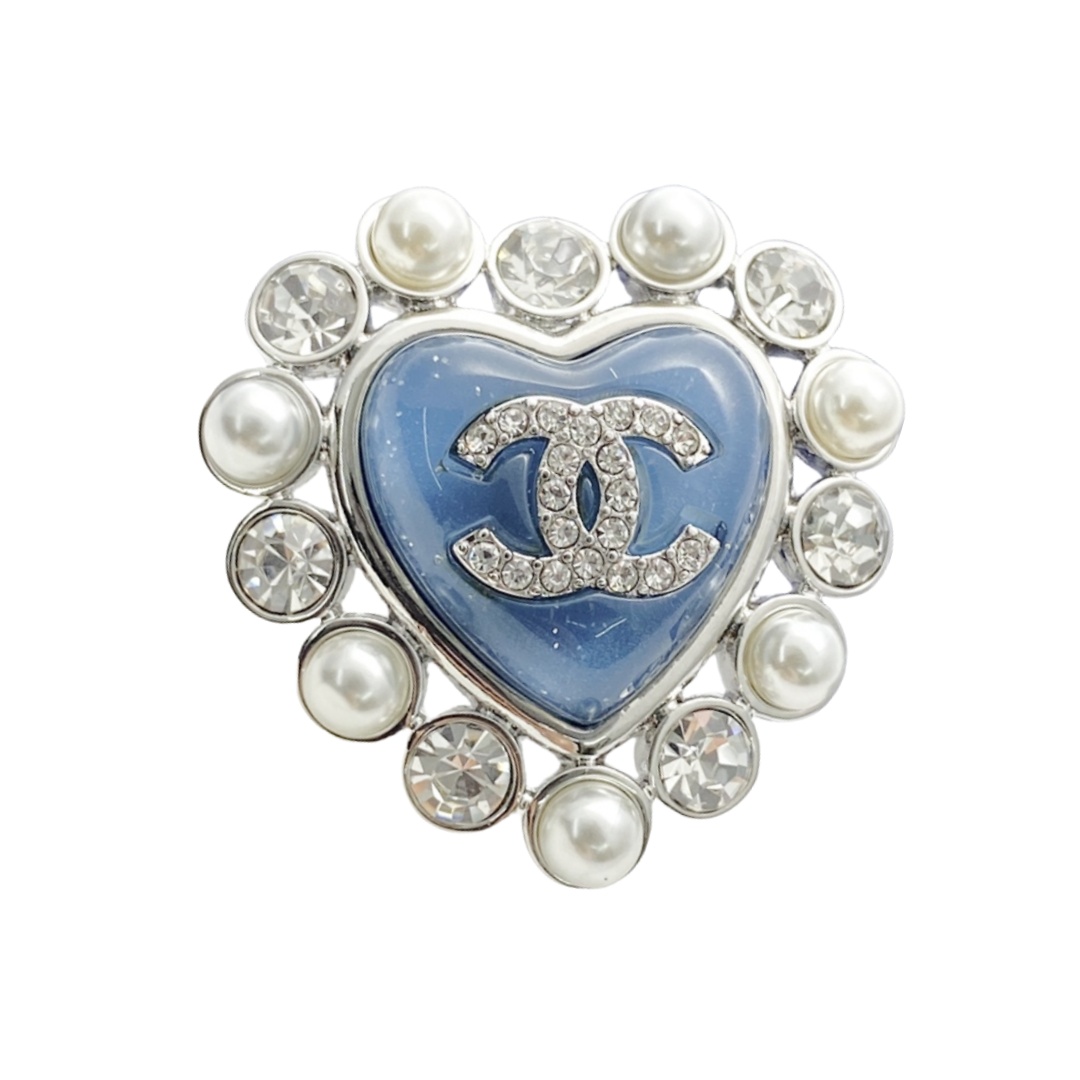 BCB135 Chanel 25P coloured glaze blue heart brooch pin for women - ccjewelryacc