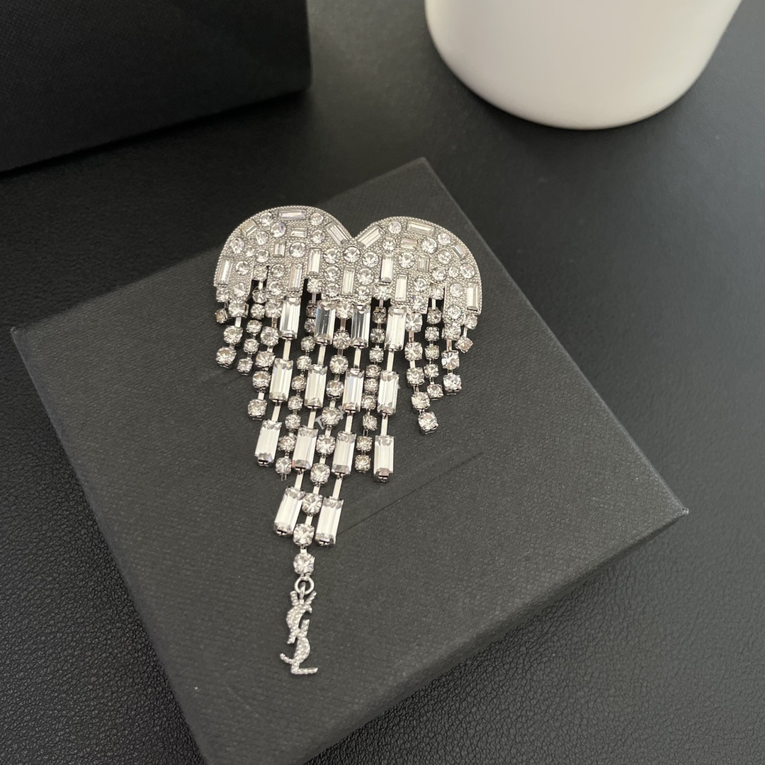 BYB009 YSL crystal heart brooch pin - ccjewelryacc
