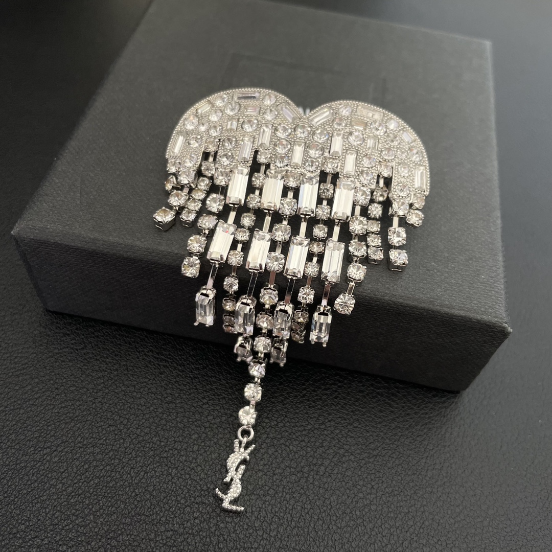 BYB009 YSL crystal heart brooch pin - ccjewelryacc