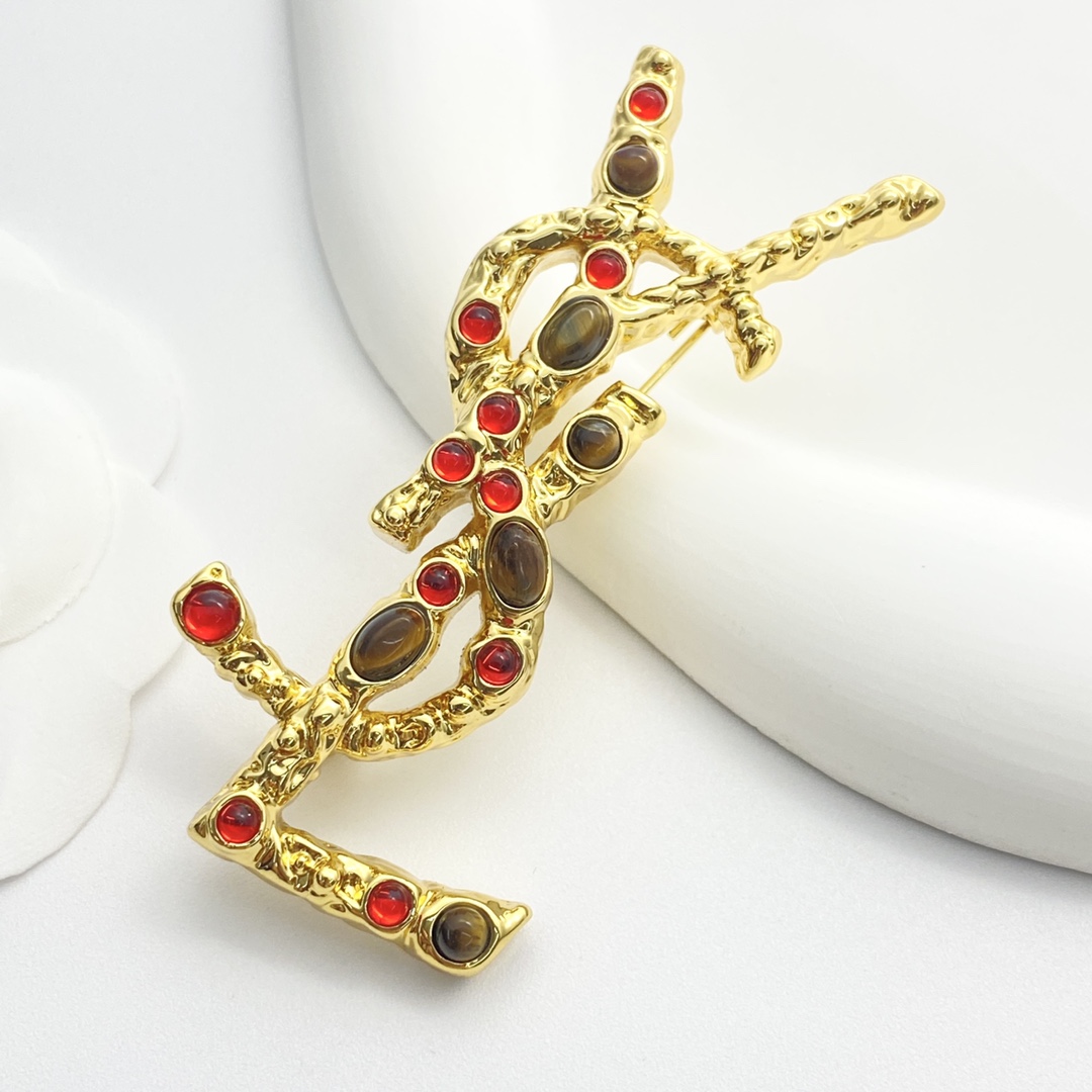 BYB008 YSL Gemstone brooch pin - ccjewelryacc