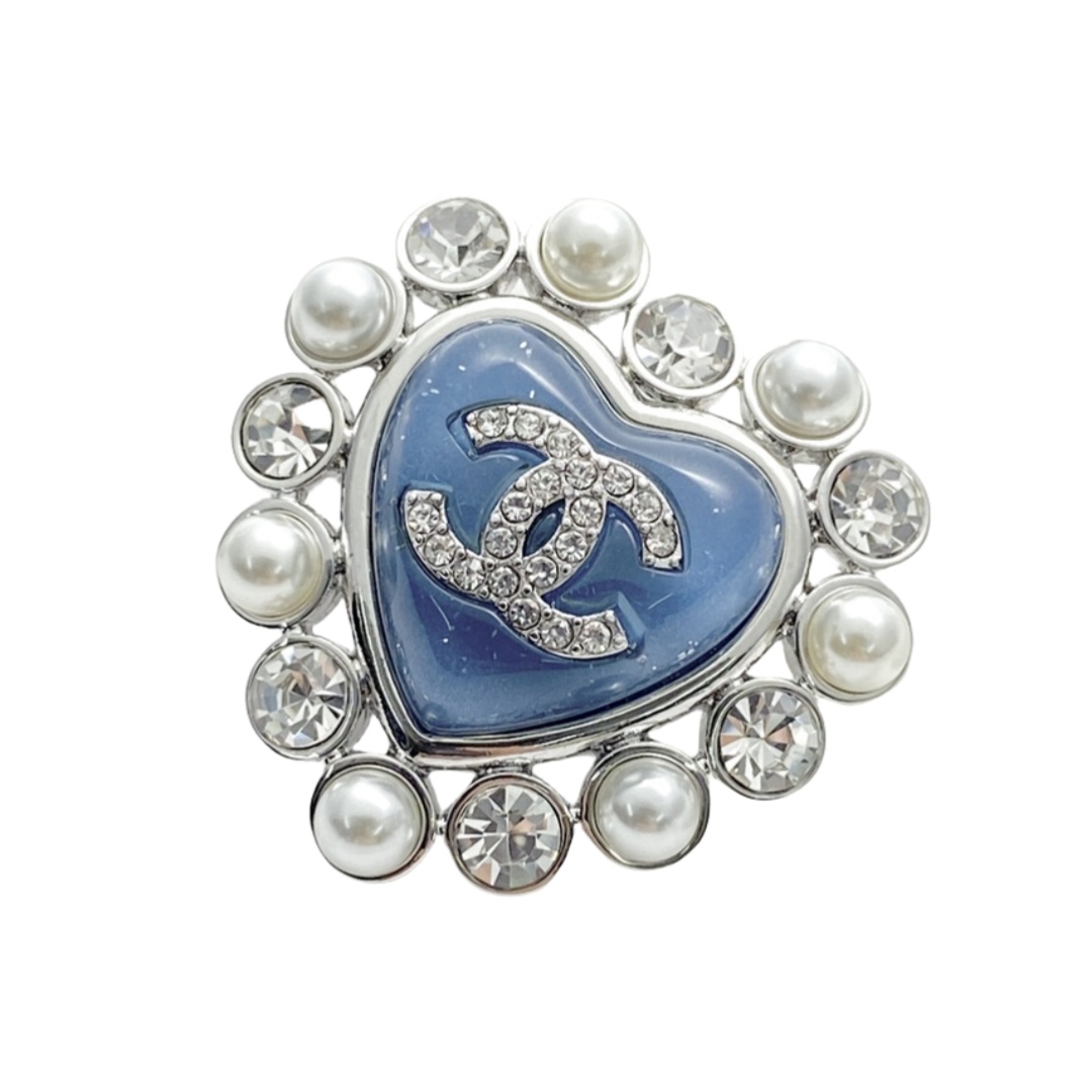 BCB135 Chanel 25P coloured glaze blue heart brooch pin for women - ccjewelryacc
