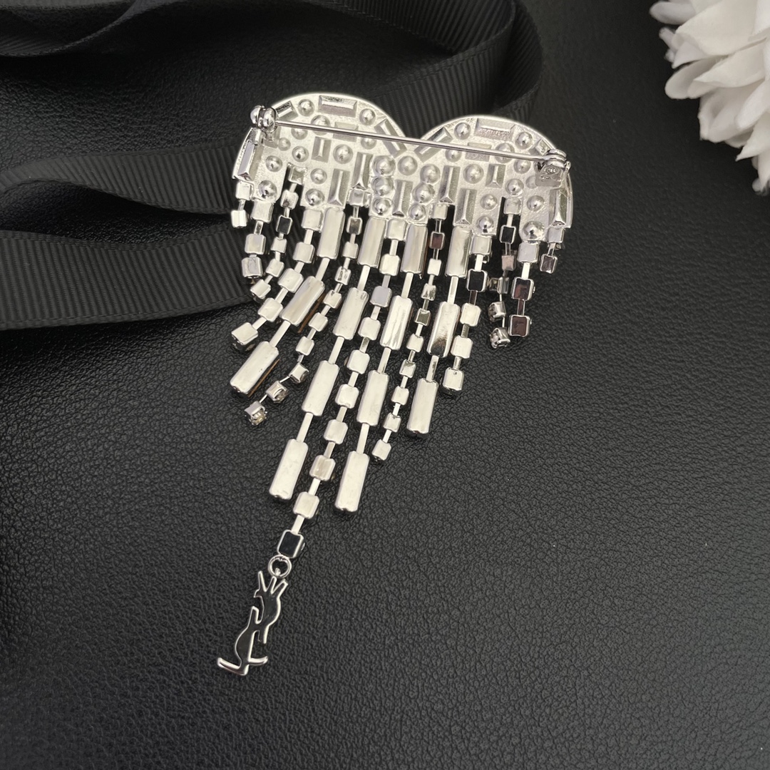 BYB009 YSL crystal heart brooch pin - ccjewelryacc