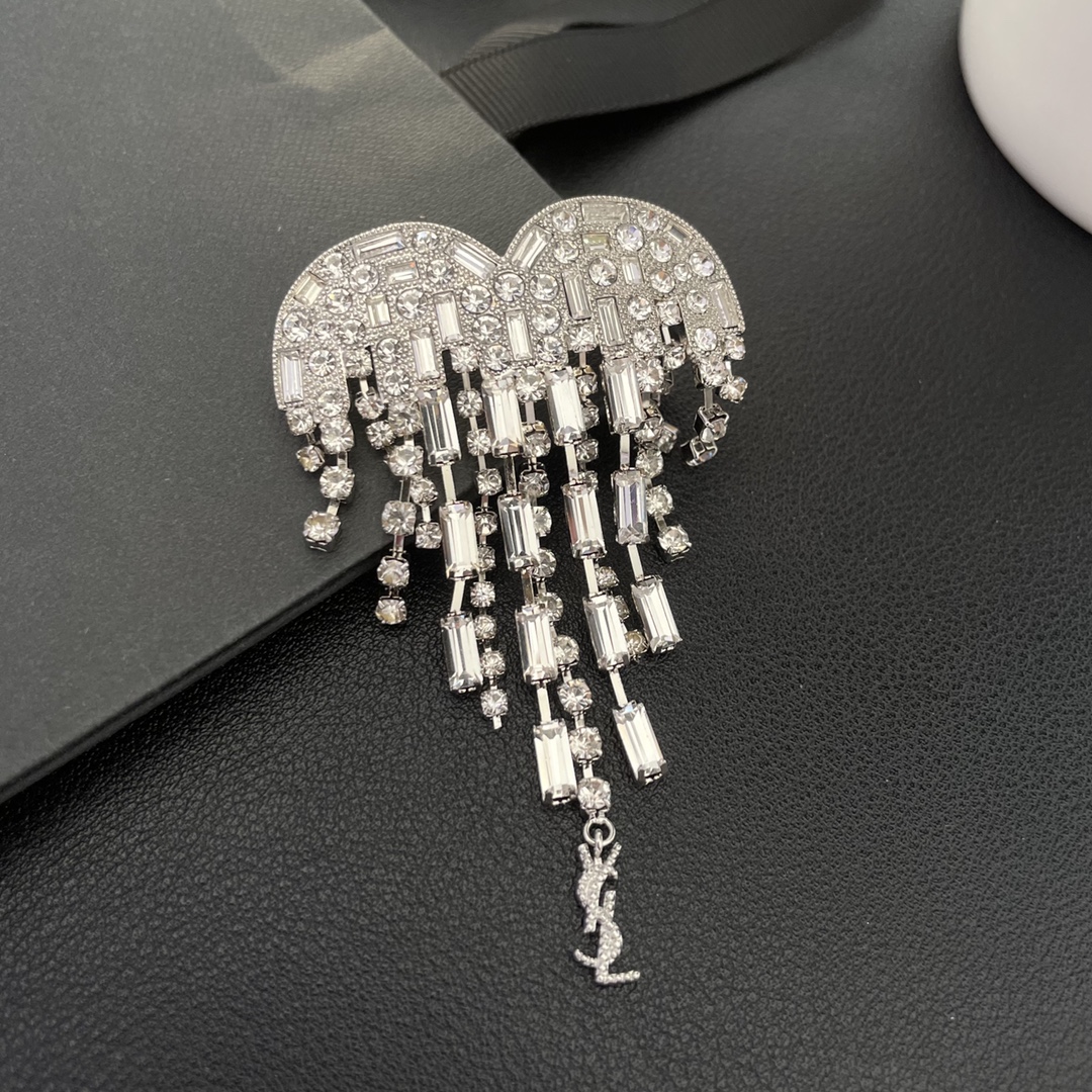 BYB009 YSL crystal heart brooch pin - ccjewelryacc