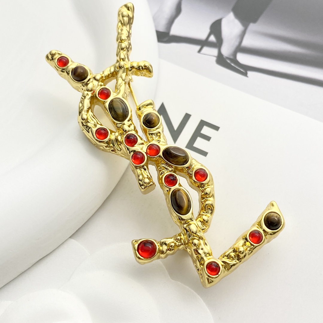 BYB008 YSL Gemstone brooch pin - ccjewelryacc