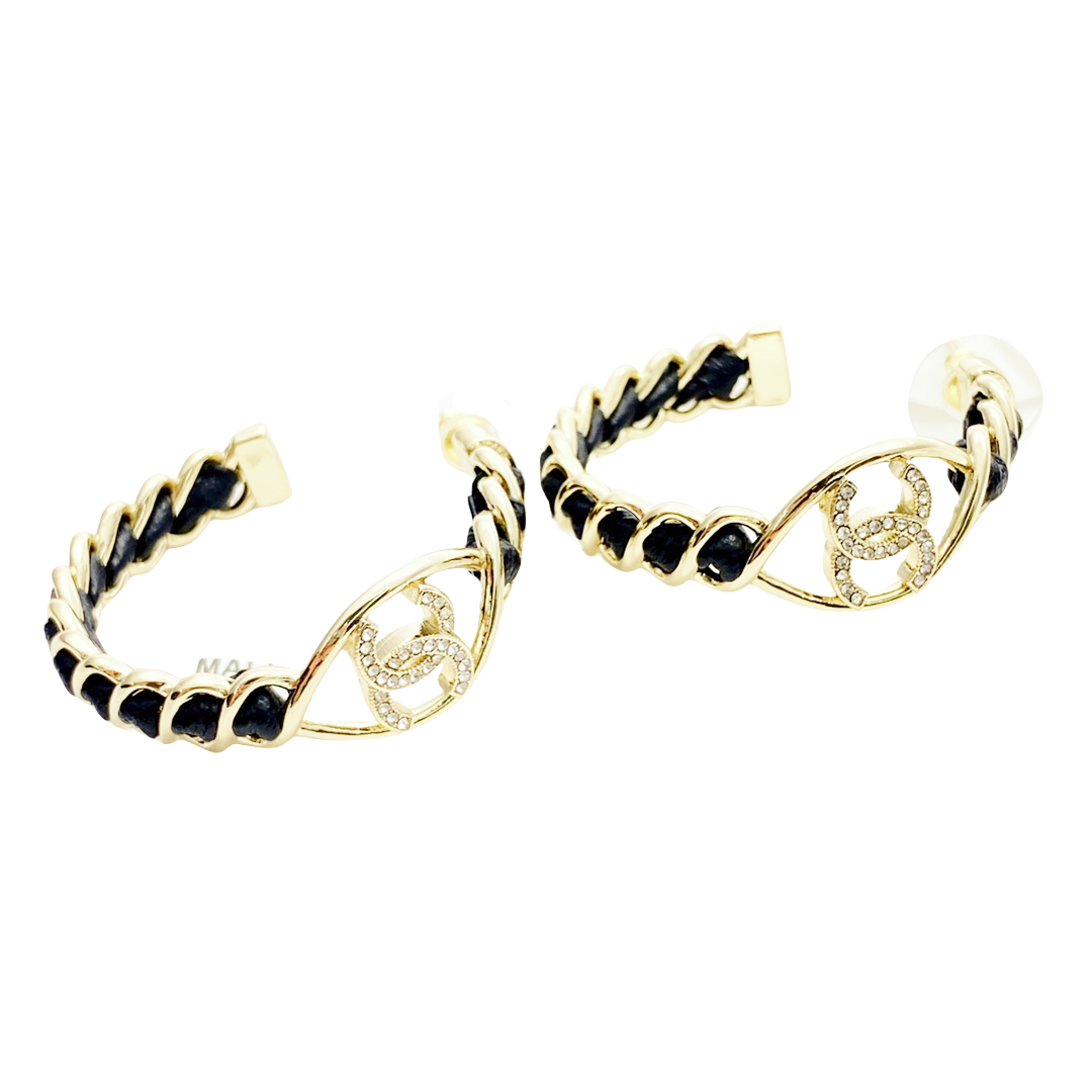 CCE240 Chanel 24K Metal and leather hook earring - ccjewelryacc