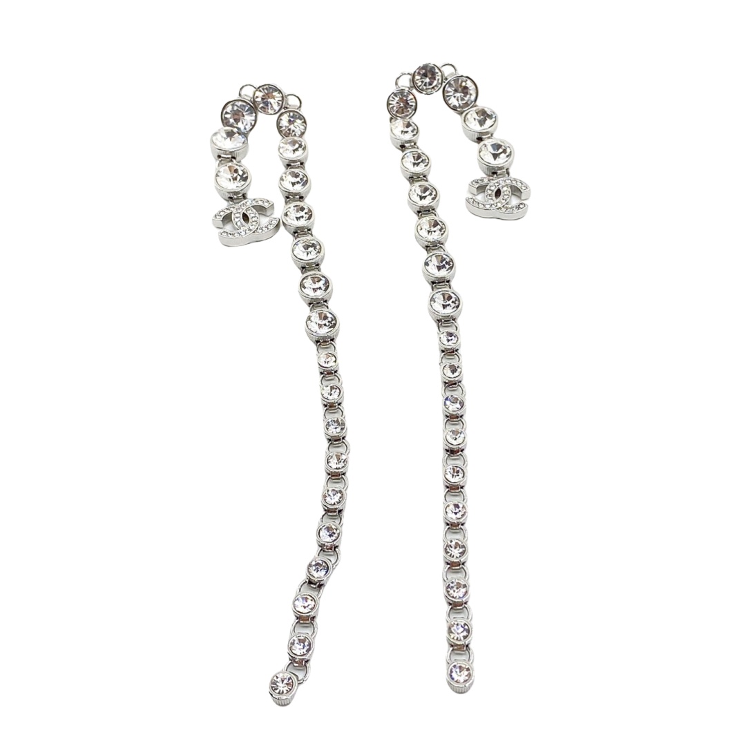 CCE101 Metal silver rhinestone Long tassels earrings - ccfashionjewelry