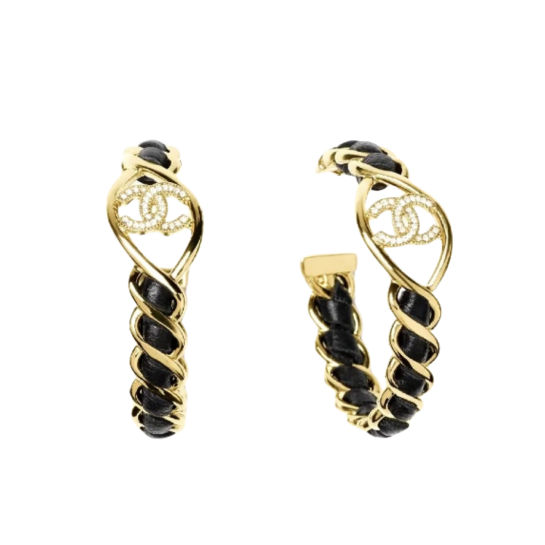 CCE240 Chanel 24K Metal and leather hook earring - ccjewelryacc