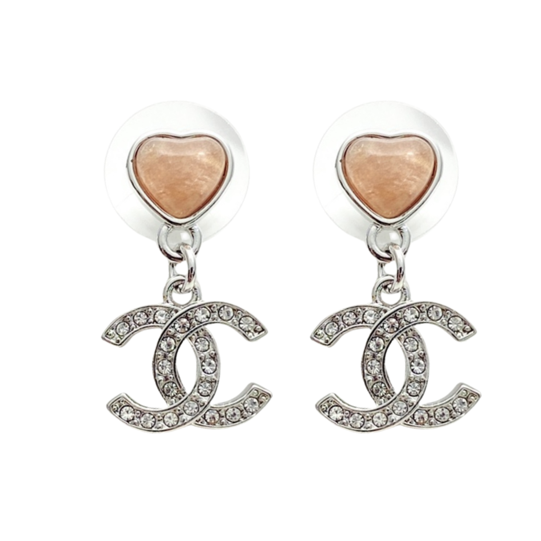 CCE300 Chanel Pink heart drop earrings - ccjewelryacc