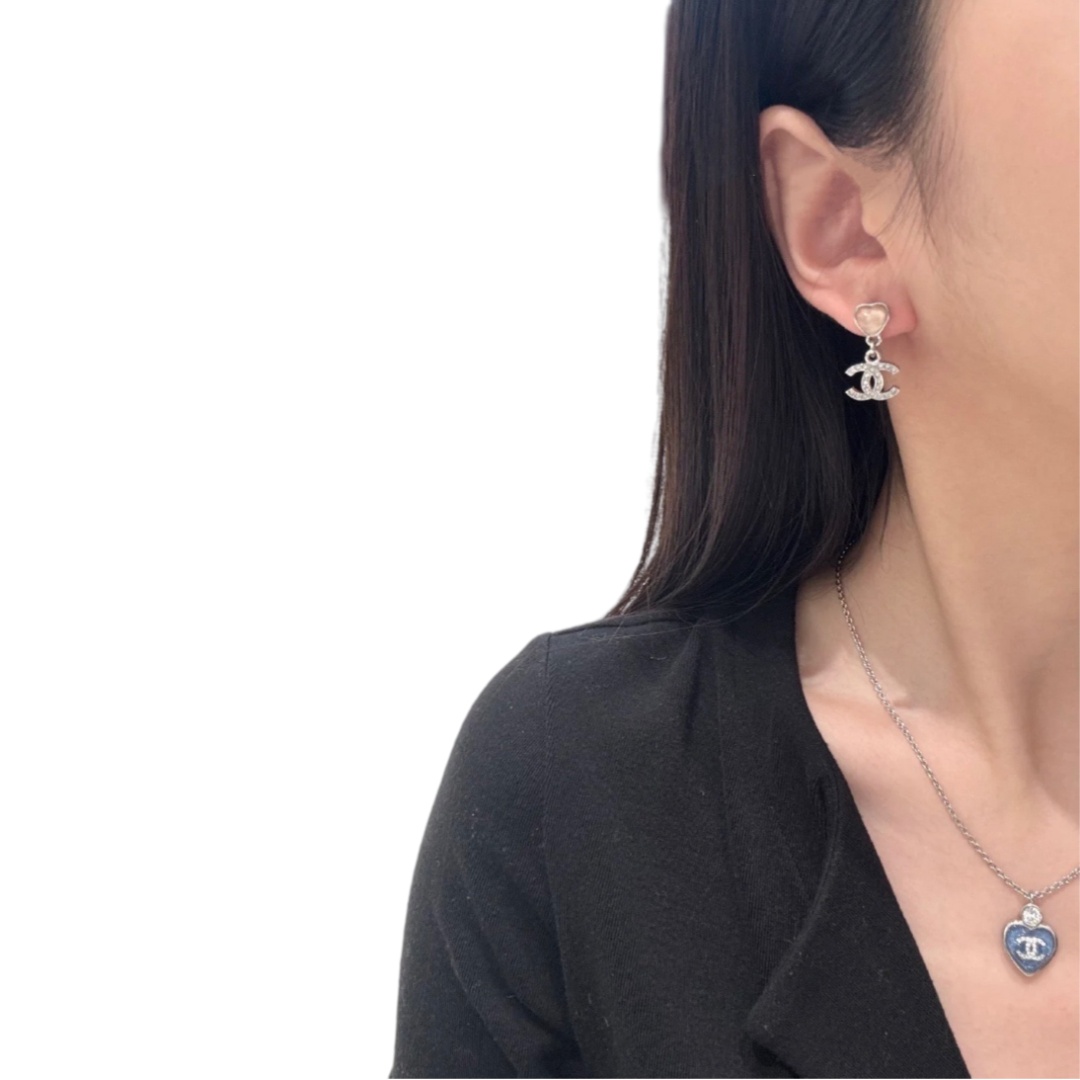 CCE300 Chanel Pink heart drop earrings - ccjewelryacc