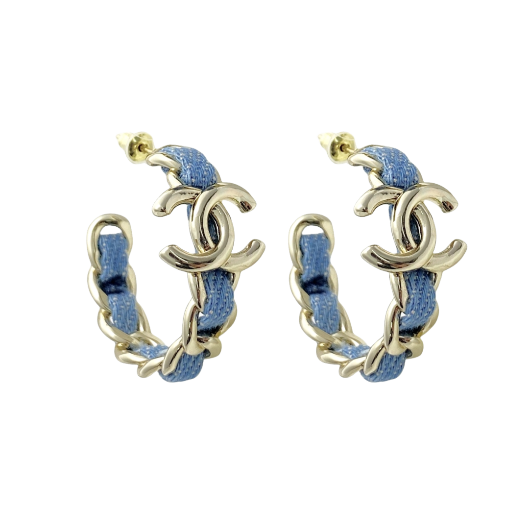 CCE299 Chanel Denim Blue hoop earrings - ccjewelryacc