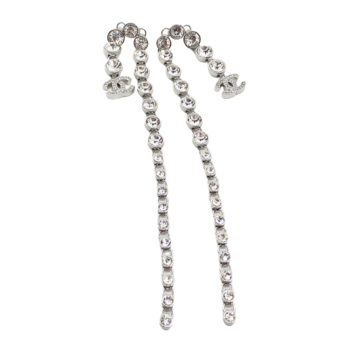 CCE101 Metal silver rhinestone Long tassels earrings - ccfashionjewelry