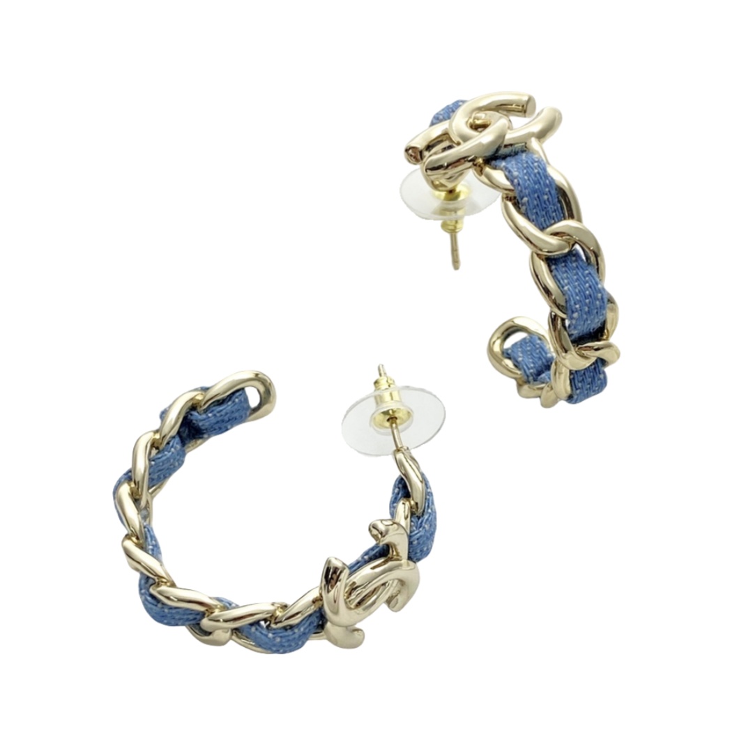 CCE299 Chanel Denim Blue hoop earrings - ccjewelryacc