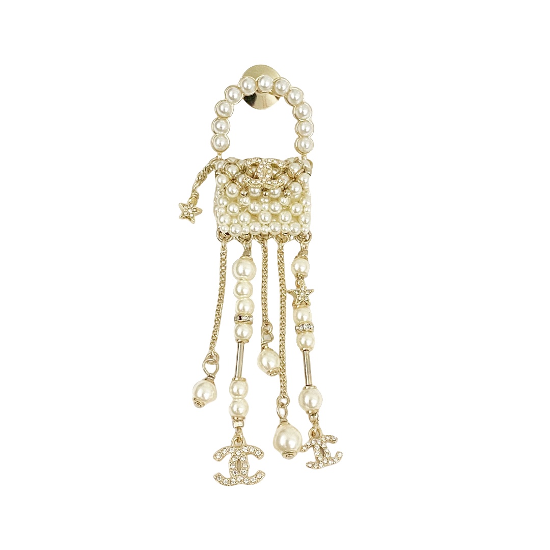BCB566 Chanel pearl tassels bag brooch pin - ccjewelryacc