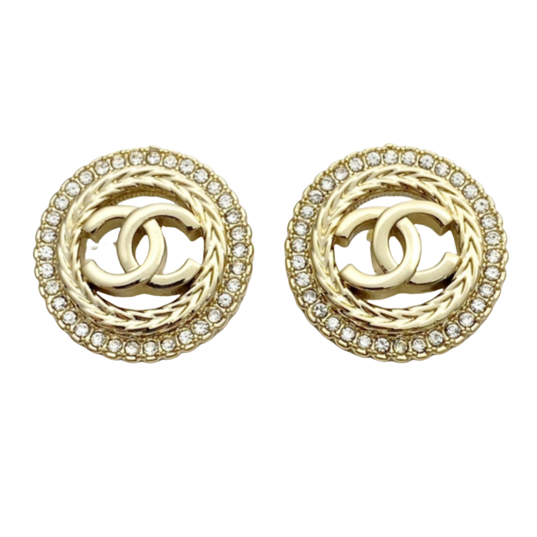 CCE155 Round crystal CC logo stud earrings - ccjewelryacc