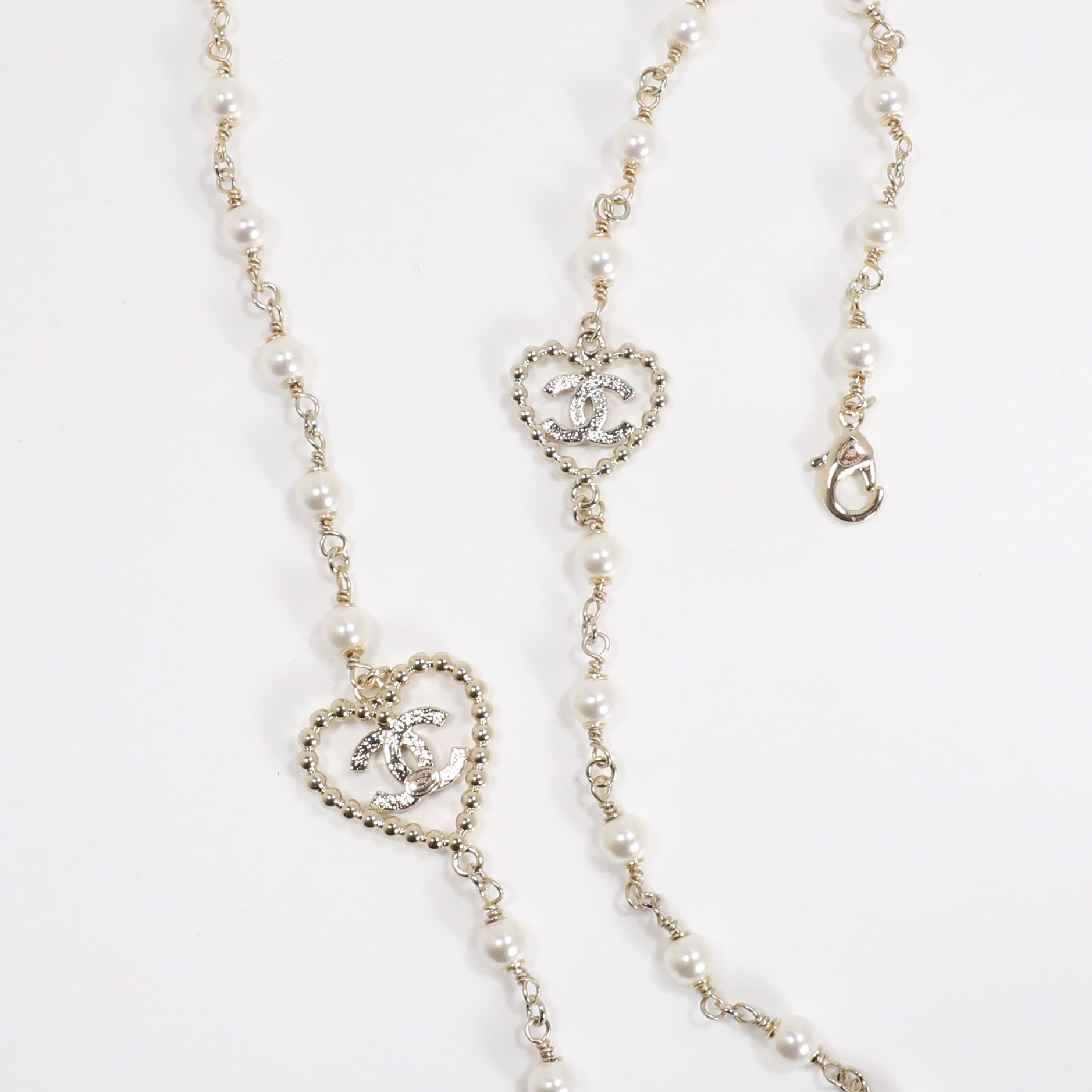 CCL095 Chanel heart necklace pearl long - ccjewelryacc