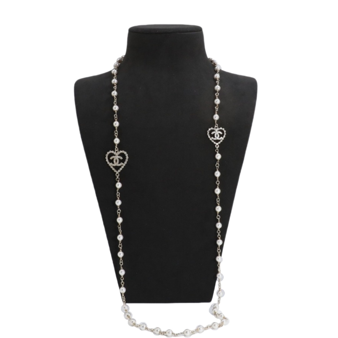CCL095 Chanel heart necklace pearl long - ccjewelryacc