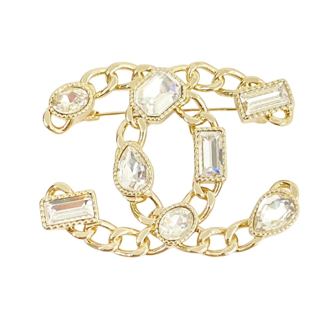 BCB354 Baguette Crystal CC brooch Gold - ccjewelryacc