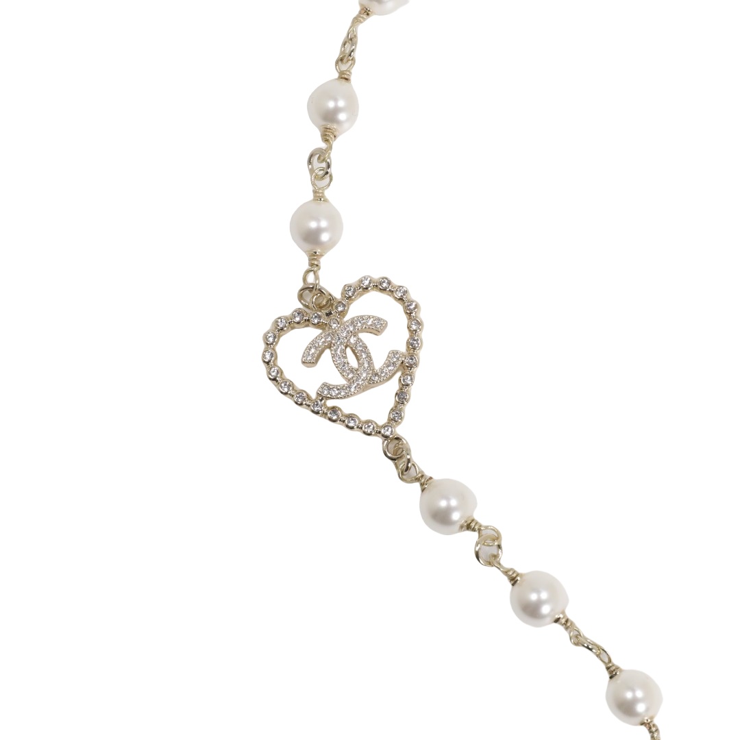 CCN055 Chanel crystal heart pearl necklace - ccjewelryacc