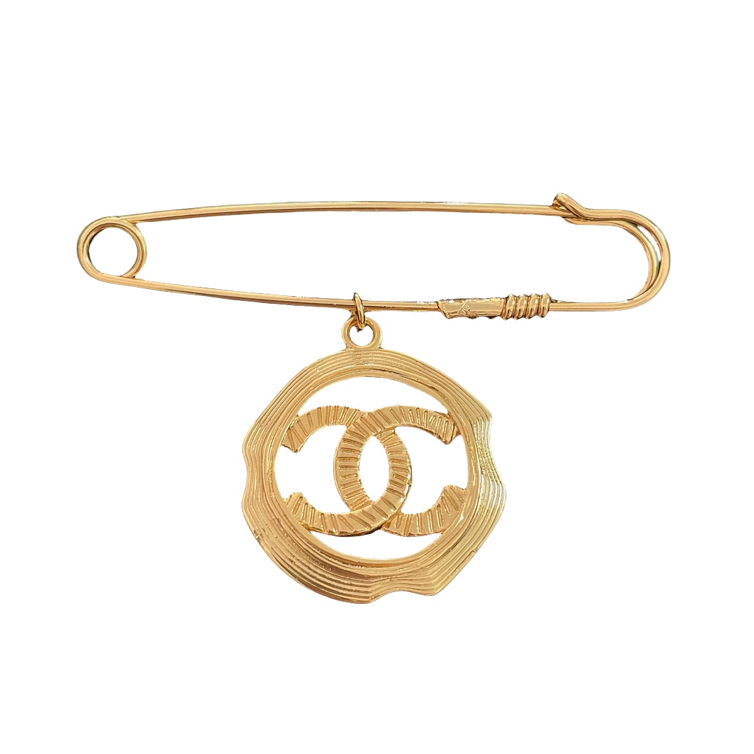 BCB449 vintage Chanel safety pin CC Logo charm brooch pin - ccjewelryacc