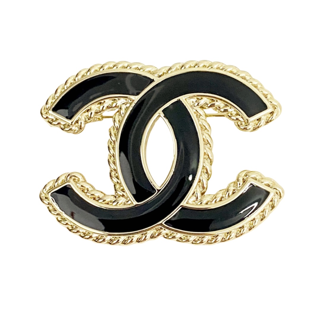 BCB425 Black enamel CC brooch pin - ccjewelryacc