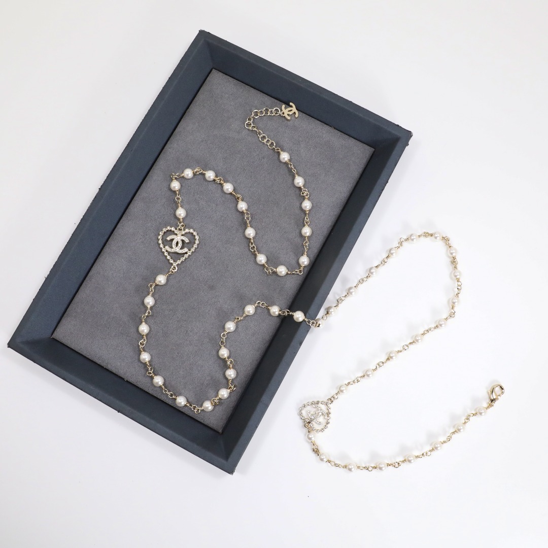CCL095 Chanel heart necklace pearl long - ccjewelryacc