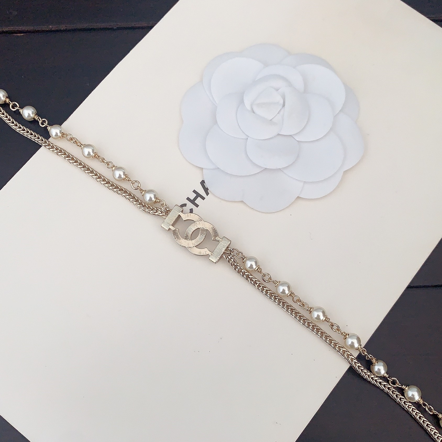 CCN530 Chanel stacking double chain pearl necklace - ccjewelryacc