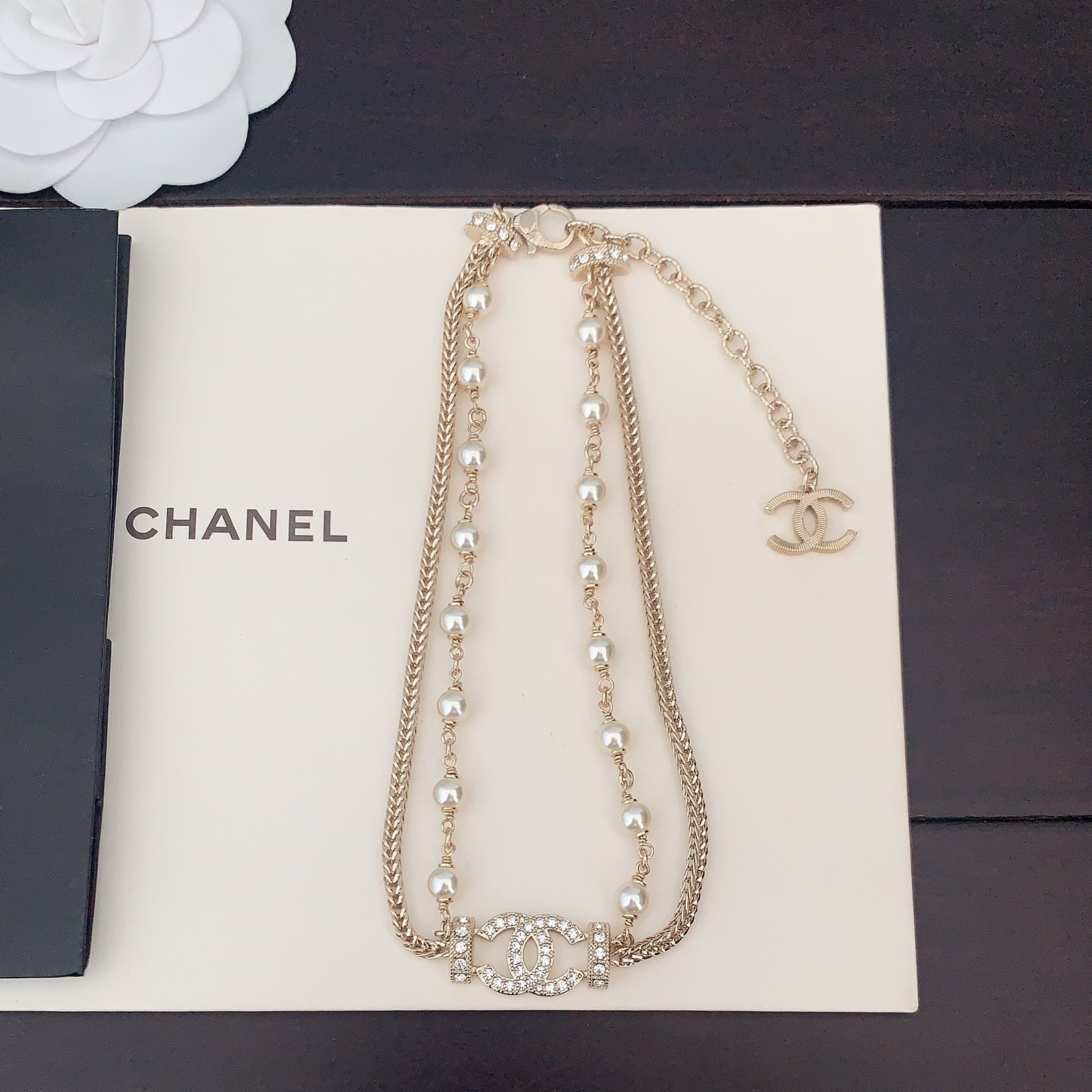CCN530 Chanel stacking double chain pearl necklace - ccjewelryacc