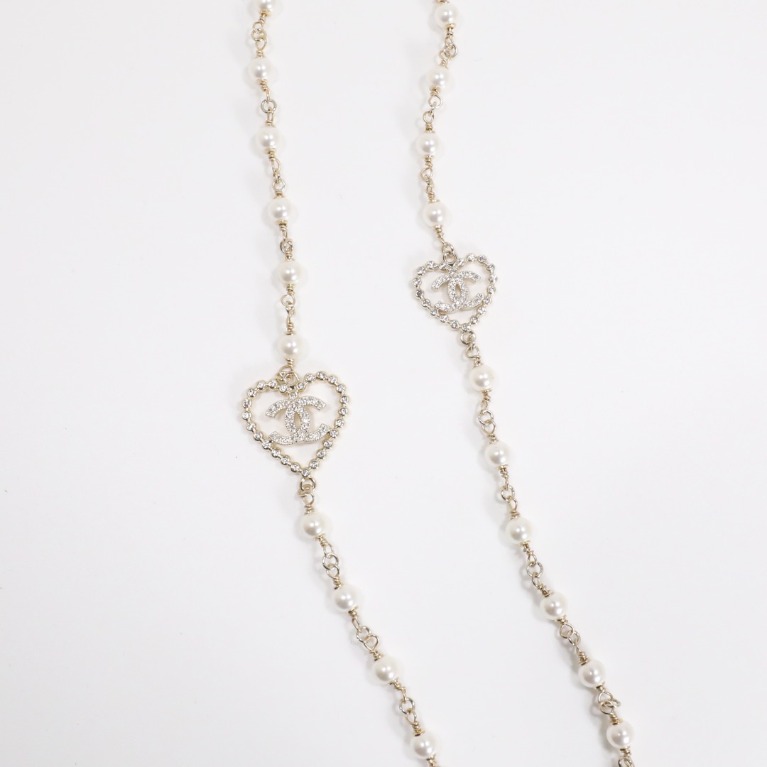 CCL095 Chanel heart necklace pearl long - ccjewelryacc